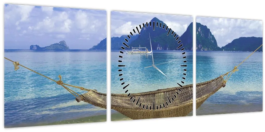 Tablou - Hamac pe plajă (cu ceas) (90x30 cm)