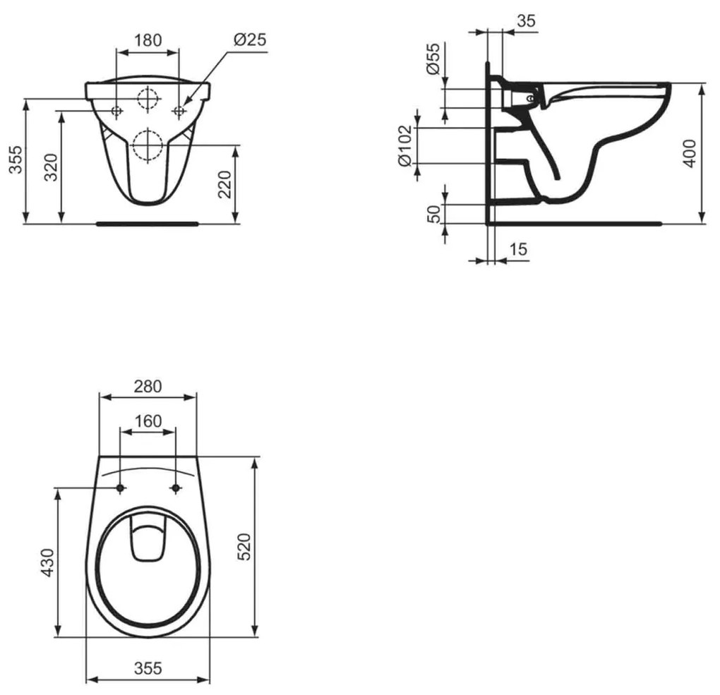 Vas WC IDEAL STANDARD EUROVIT suspendat rimless K881001