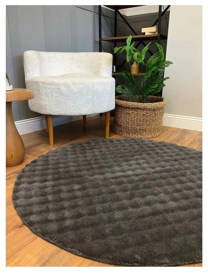 Covor gri antracit lavabil rotund ø 145 cm Bubbly – Oyo Concept