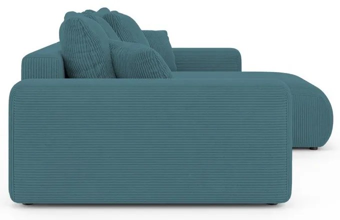 Colțar turcoaz extensibil, cu spațiu de depozitare, cu tapițerie din catifea reiată Luma – Ropez