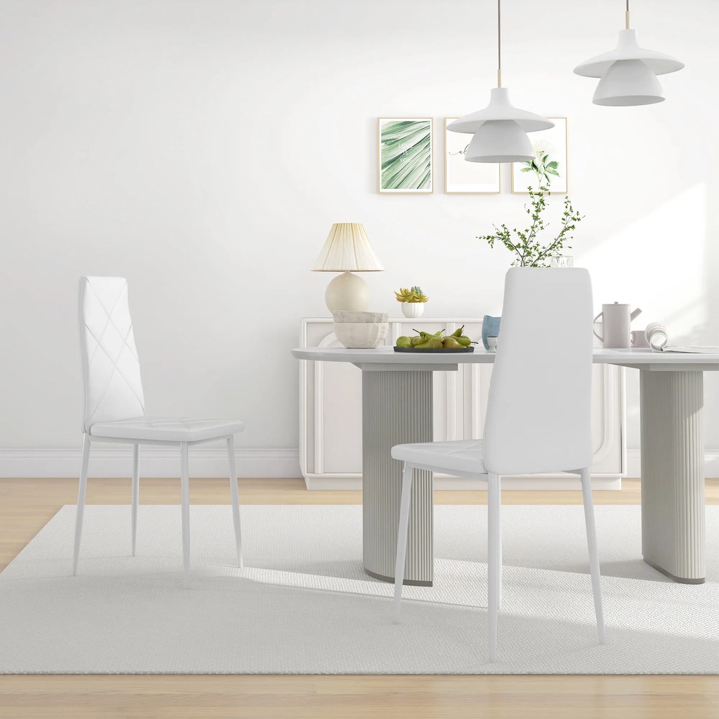 HOMCOM Set 2 Scaune de Sufragerie Tapițate cu Spătar Înalt, Picioare Antiderapante și Picioare din Oțel, 41x50x97 cm, Alb | Aosom Romania