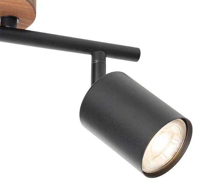 Spotlight industrial negru cu lemn inclinabil 2 lumini - Jeana