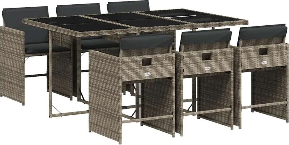 vidaXL Set mobilier de grădină cu perne, 7 piese, gri, poliratan