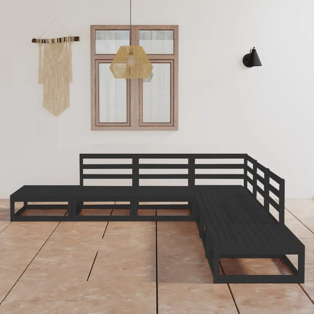 vidaXL Set mobilier de grădină, 7 piese, negru, lemn masiv de pin