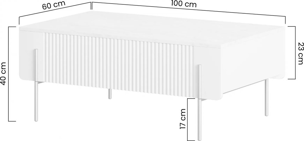 Măsuță de cafea Malmi 100 cm cu sertare - kaszmir / crema bianca / picioare aurii