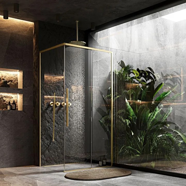 Cabina de dus SOLAR cu cadita neagra 100x80cm auriu periat