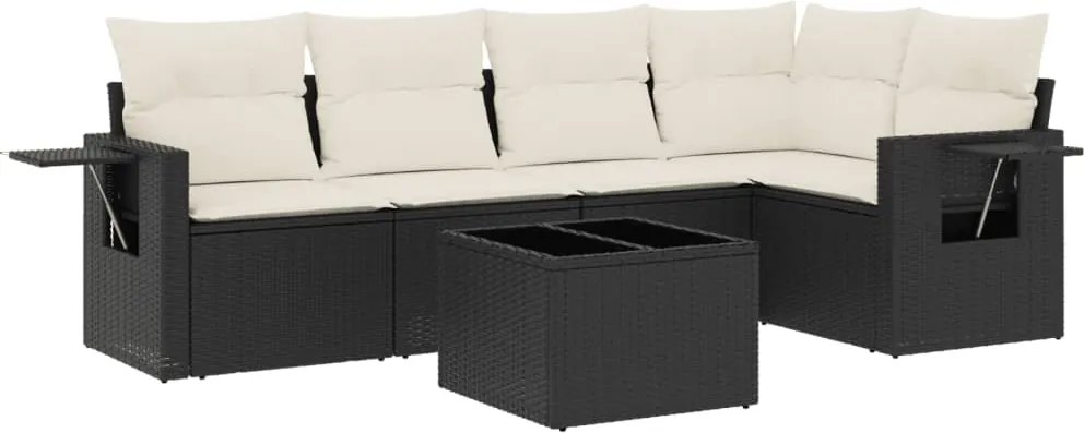 vidaXL Set mobilier de grădină cu perne, 6 piese, negru, poliratan