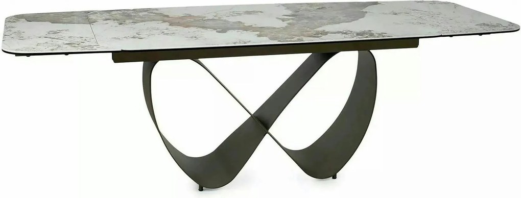 Masă extensibilă INFINITY, alb lucios/cupru, sticlă securizată/ceramic