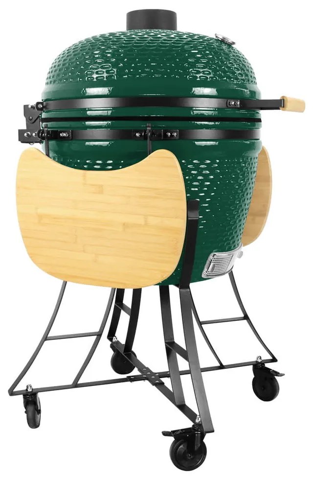 Grătar ceramic pentru cărbuni cu rafturi laterale, grilă de 57 cm