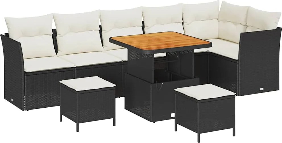 vidaXL Set de canapele pentru grădină cu pernă 9 pcs negru și crem