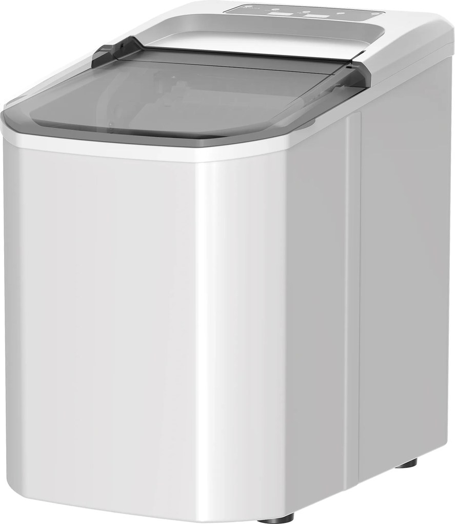 HOMCOM Mașină de Gheață cu Curățare Automată 12 kg/24H 9 Cuburi Gata în 7 Minute 2 Mărimi de Gheață 1,5L Rezervor Alb | Aosom Romania