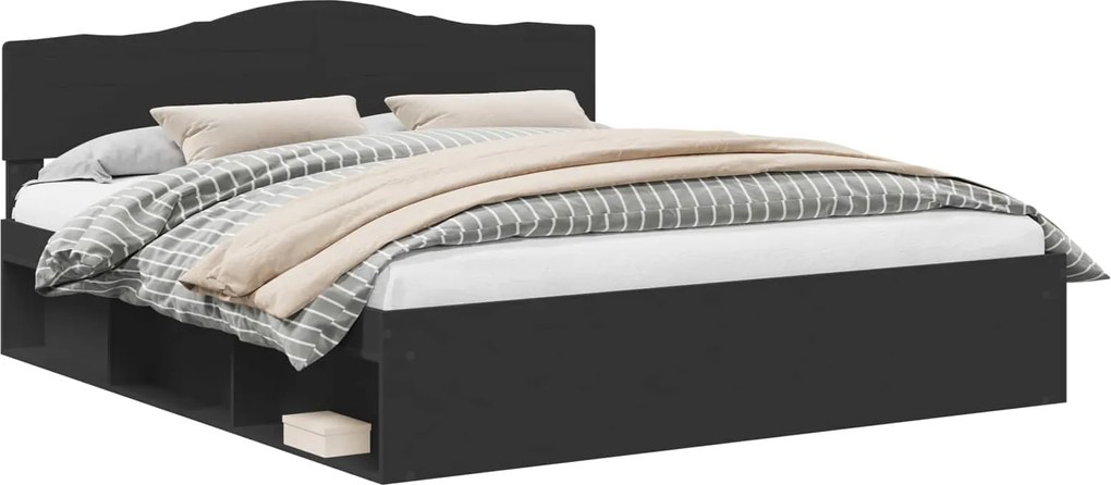 vidaXL Cadru de pat cu headboard Negru 200 x 200 cm Lemn de pin masiv