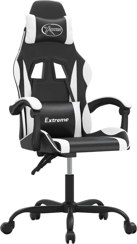 vidaXL Scaun de gaming pivotant, negru și alb, piele ecologică