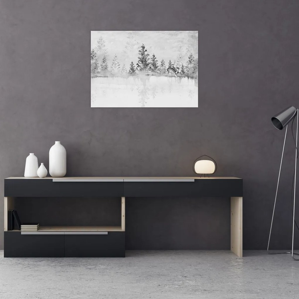 Tablou - Cerb lângă lac (70x50 cm)