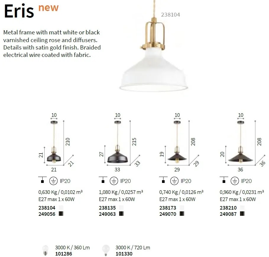 Lustra, Pendul design modern ERIS-2 SP1 NERO 249063 IDL