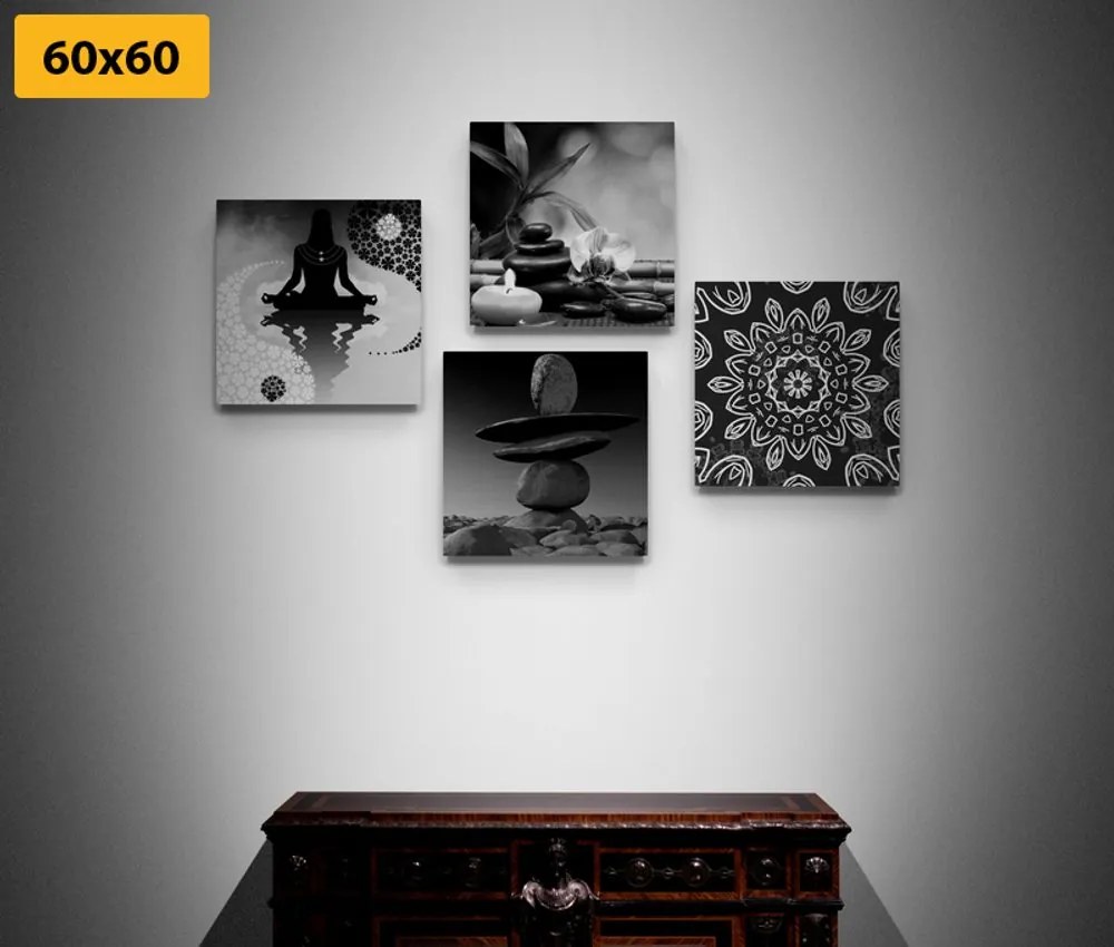 Set tablouri armonie Feng Shui în design alb-negru