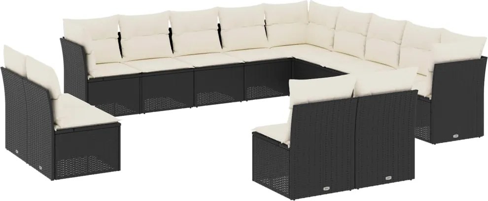 vidaXL Set mobilier de grădină cu perne, 13 piese, negru, poliratan
