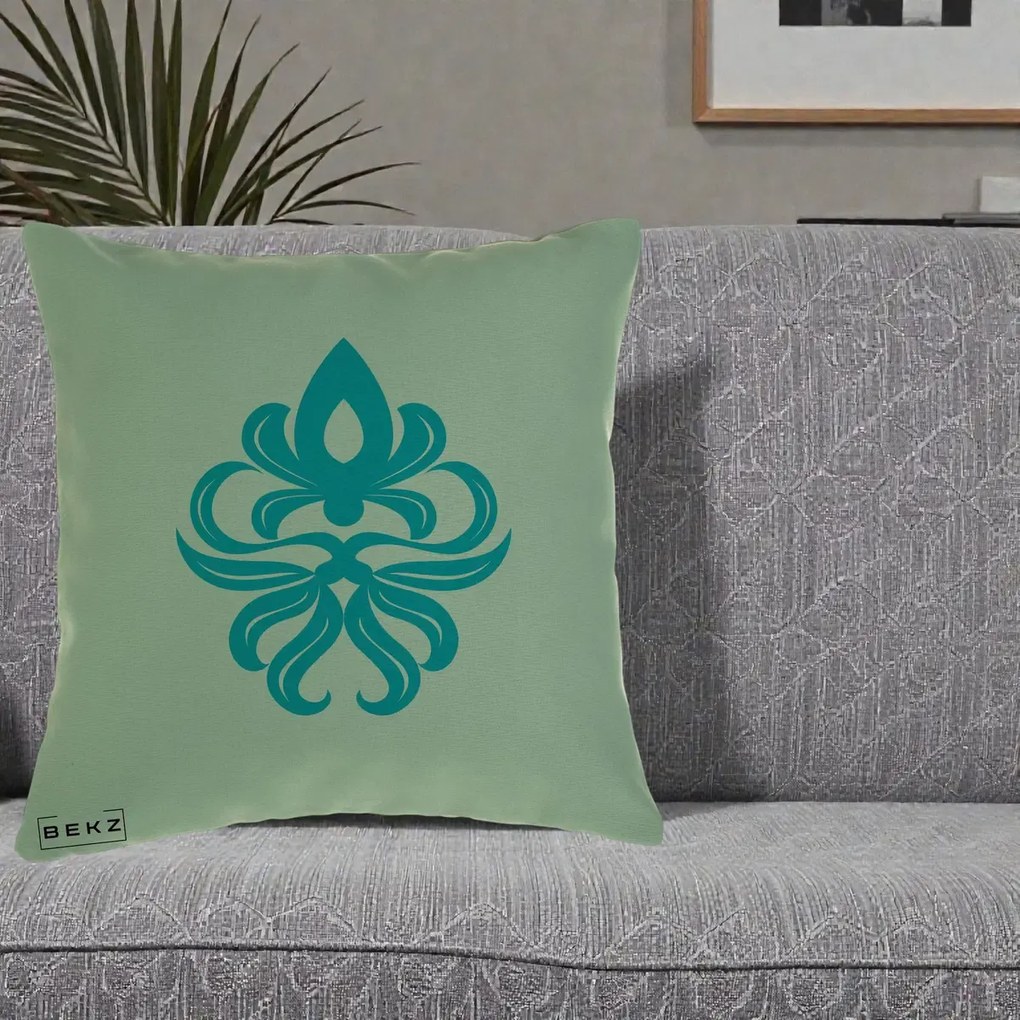 Perna Decorativa Ornament Turcoaz Fleur de Lis, 40x40 cm, Verde, Husa Detasabila, Perna Inclusa, BEKZ®