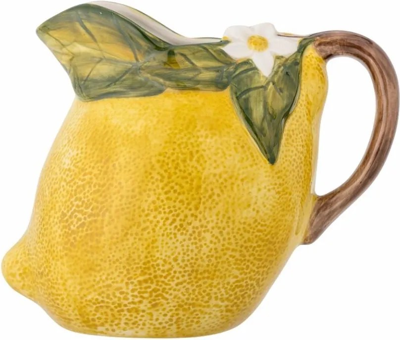 Carafă din ceramică, galben, suprafață texturată ca o coajă de lămâie, decorată manual, 16 x 13 cm, „Limone”