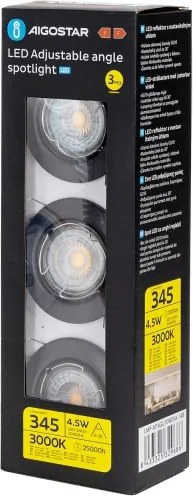 Aigostar - Set 3x spot LED încastrat 1xGU10/4,5W/230V 3000K negru