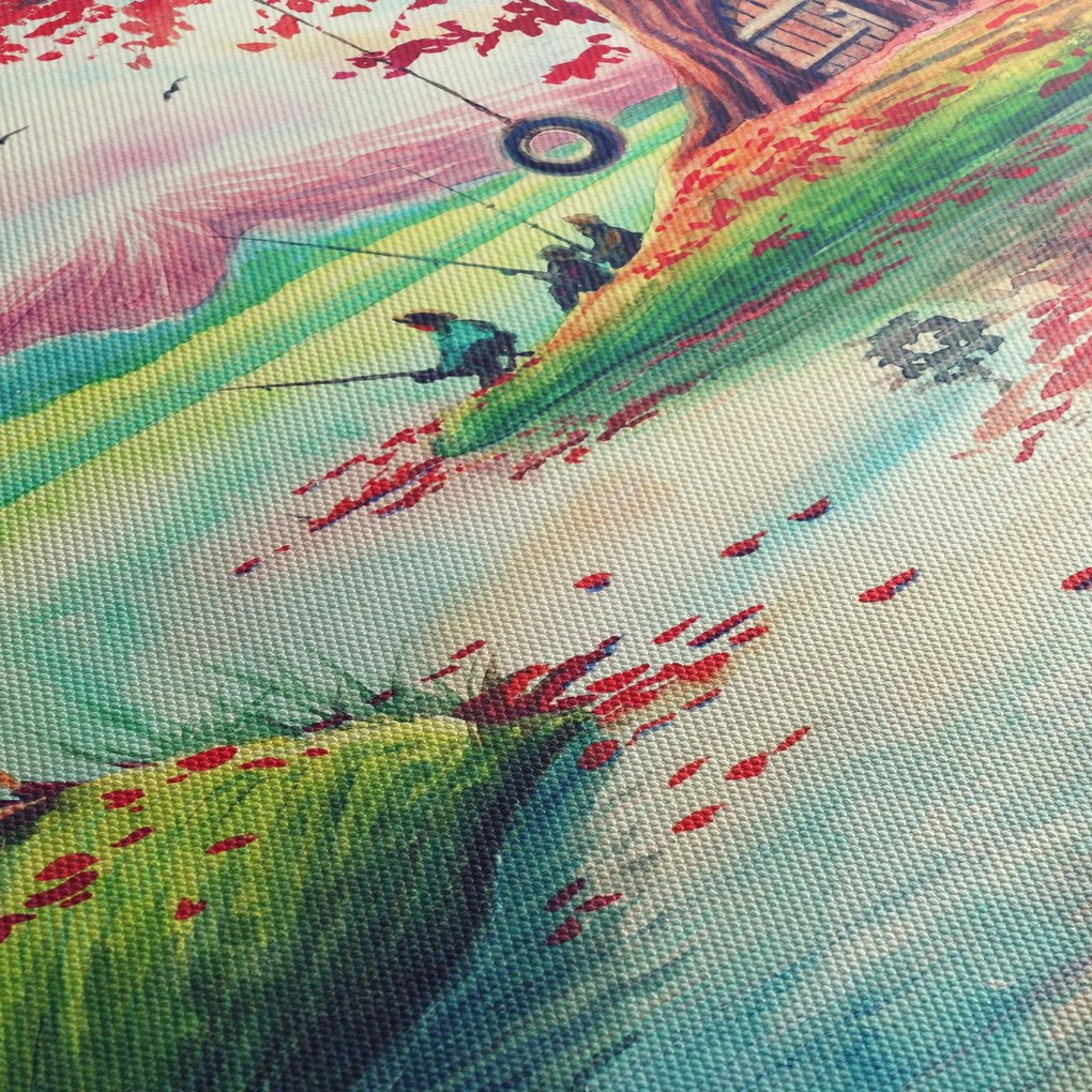 Tablou - Acuarelă, Golf într-un sat de munte (cu ceas) (90x30 cm)