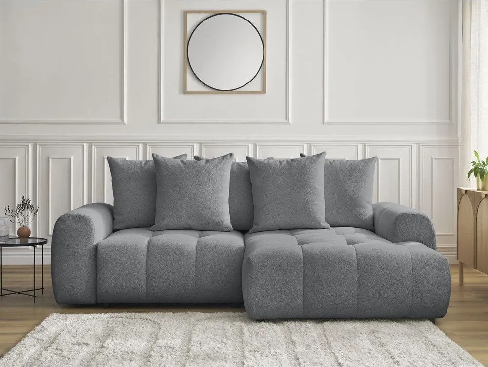 Colțar gri extensibil/cu spațiu de depozitare cu tapițerie din chenille (cu colț pe partea dreaptă/cu șezlong) Roxelane – Bobochic Paris