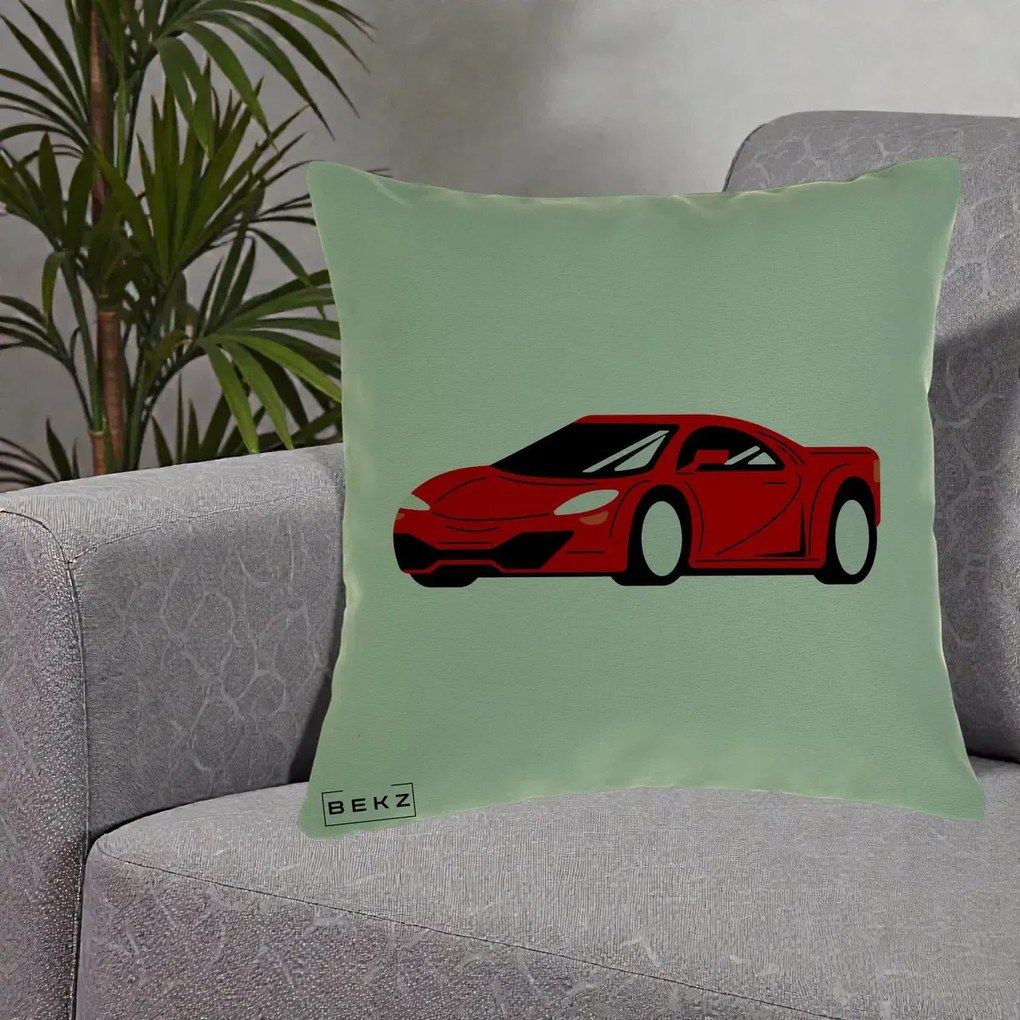 Perna Personalizata Masina Sport Rosie Grafic, 40x40 cm, Verde, Husa Detasabila, Perna Inclusa, BEKZ®