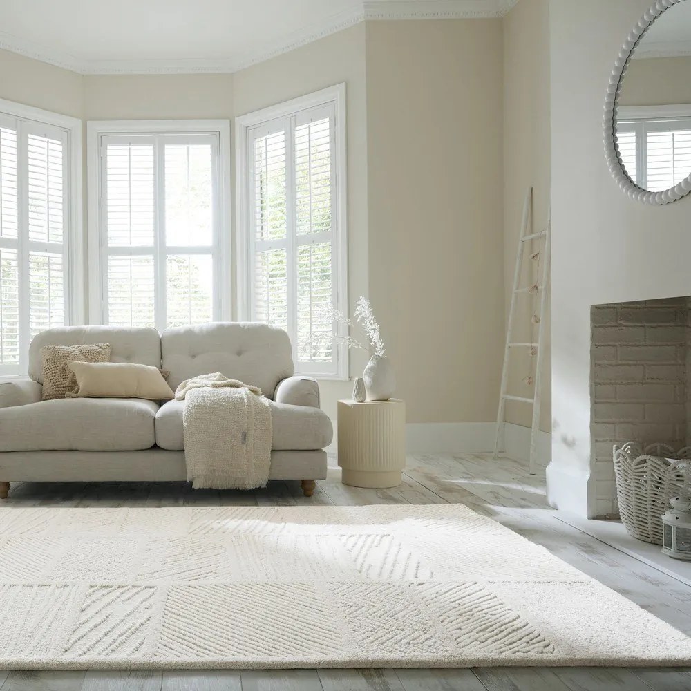 Covor alb țesut manual din amestesc de lână 200x300 cm Sculptured Blocks – Flair Rugs