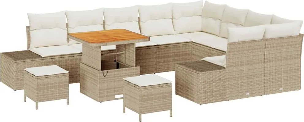 vidaXL Set de canapele pentru grădină cu pernă 12 pcs Bej Rattan poli