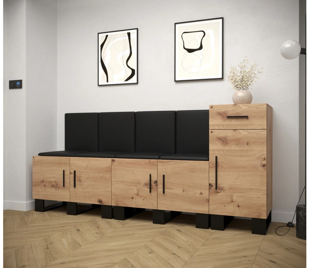 Set mobilier pentru hol Amanda 17 (Stejar artisan + piele ecologică Negru). 1086009