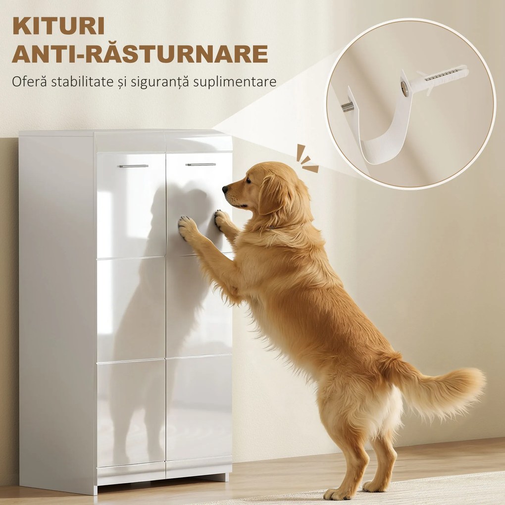 HOMCOM Dulap pentru Pantofi Lucios, Mobilier Modern cu Rafturi Reglabile pentru Hol, Coridor, Capacitate 10 Perechi, Alb | Aosom Romania