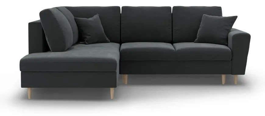 Colțar gri închis extensibil, cu spațiu de depozitare cu tapițerie din catifea (cu colț pe partea stângă-în formă de ”L”) Kyoto – Cosmopolitan Design