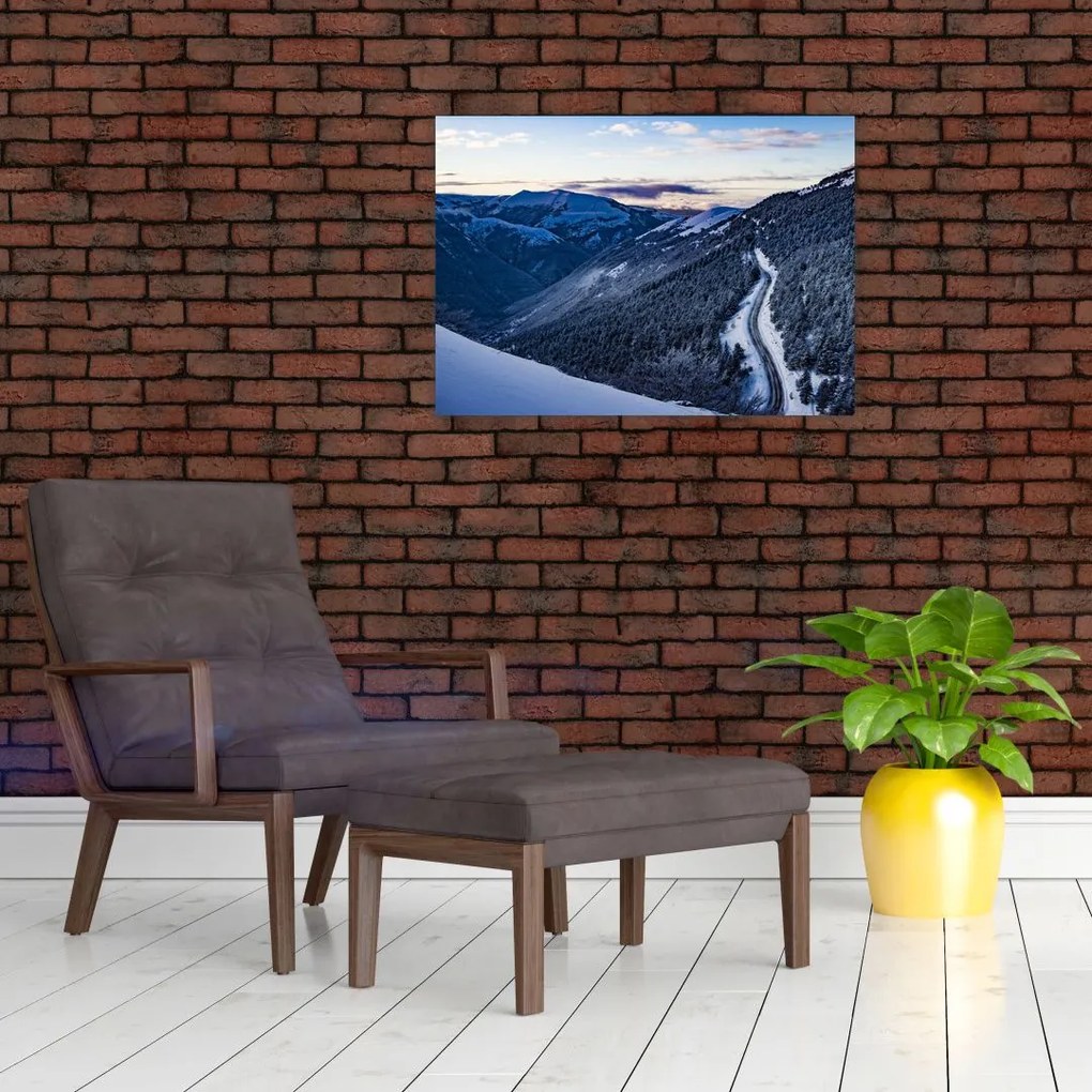 Tablou pe sticlă - Pantă înzăpezită (70x50 cm)