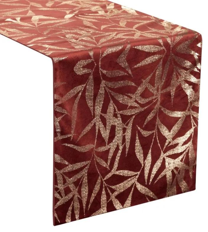 Traversa pentru masa centrală din catifea cu imprimeu roșu cărămidă 35x220