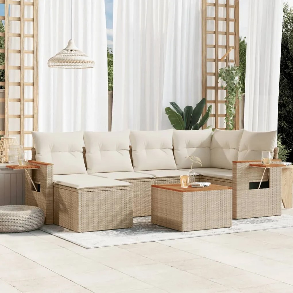 vidaXL Set canapele de grădină, 7 piese, cu perne, bej, poliratan