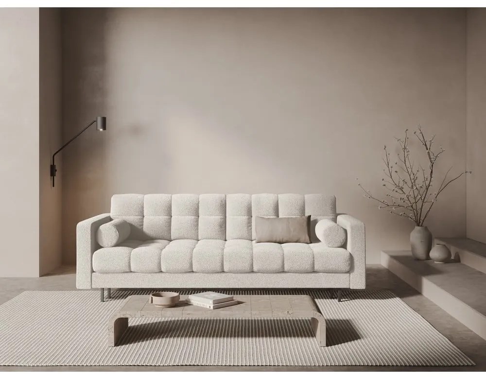 Canapea crem extensibilă, cu spațiu de depozitare cu tapițerie din țesătură bouclé 222 cm Bali – Cosmopolitan Design