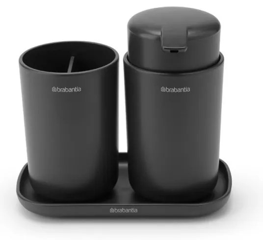 Set accesorii baie Brabantia ReNew 1003491, 3 piese, 250 ml, Rezistent la coroziune, Gri inchis