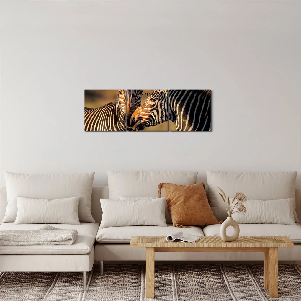 Tablou - Două zebre (cu ceas) (90x30 cm)