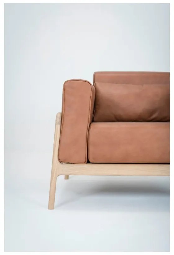 Fotoliu din piele bovină cu structură din lemn masiv de stejar Gazzda Fawn, maro cognac