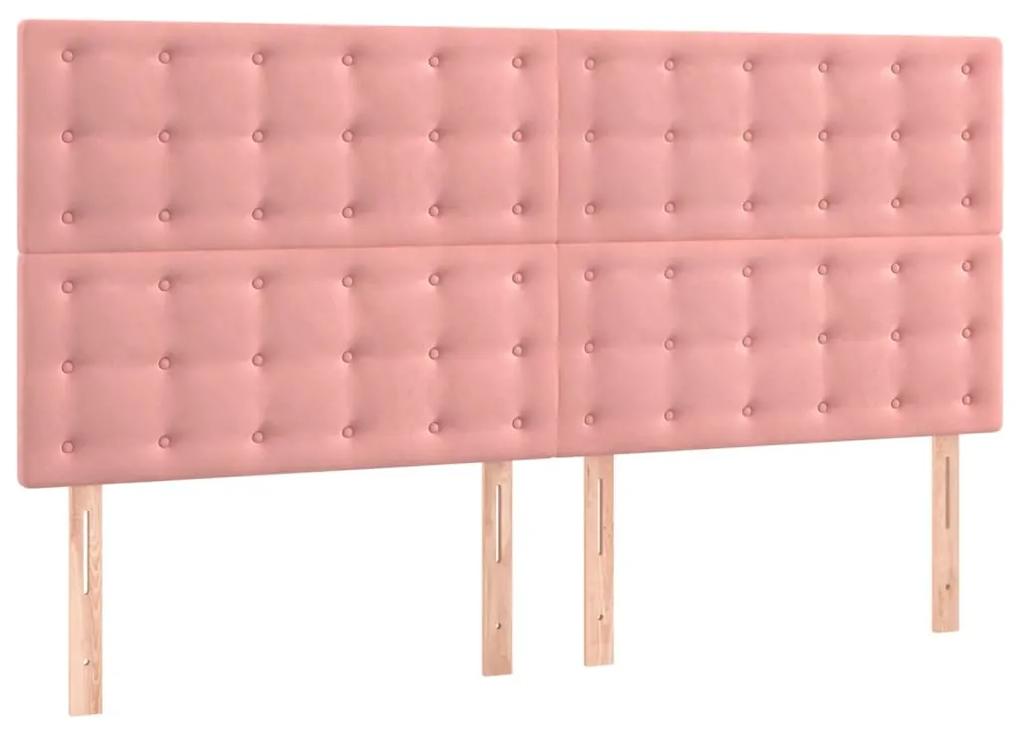 Cadru de pat cu tablie, roz, 140x190 cm, catifea Roz, 140 x 190 cm, Nasturi de tapiterie