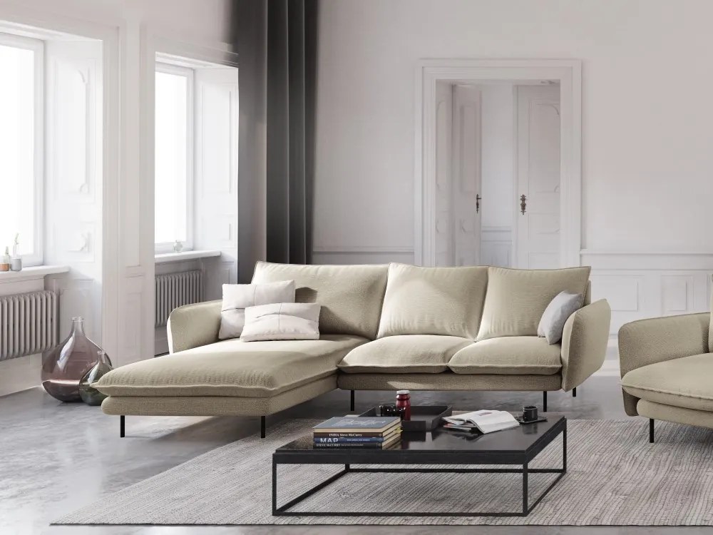 Coltar tapitat Vienna 5 locuri picioare negre – L255 x l170 x h95