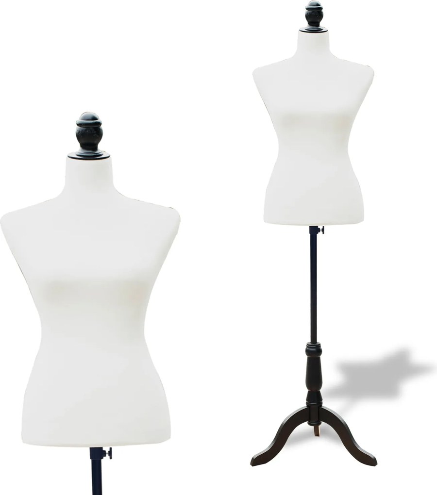 HOMCOM Manechin de croitorie feminin reglabil 130-168 cm, cu trepied din lemn, pentru fotografie de modă și expunere haine, alb | Aosom Romania