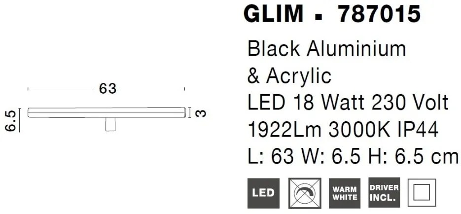 Aplica LED de perete pentru baie design modern Glim negru
