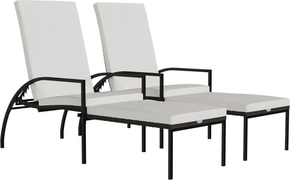 vidaXL Șezlonguri cu suport de picioare, 2 buc., maro, poliratan