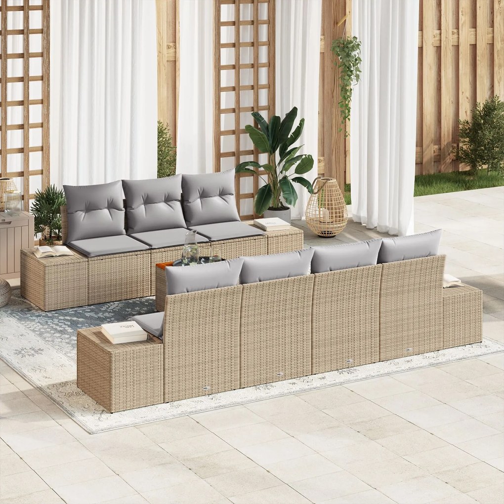 vidaXL Set de canapele pentru grădină 8 pcs bej și gri deschis