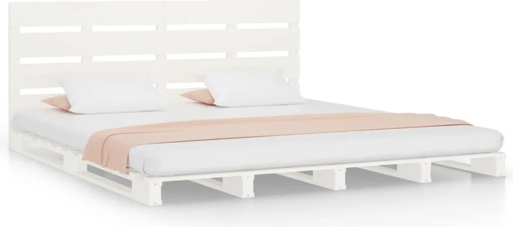 vidaXL Cadru de pat Small Double, alb, 120x190 cm, lemn masiv pin