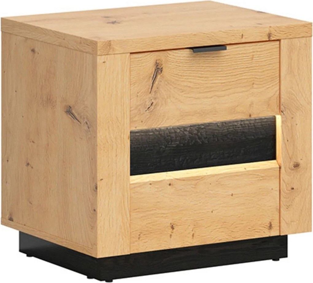Noptiera OSTIA, stejar artisan/negru, PAL, 54x42x52 cm