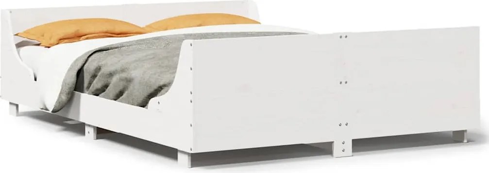 vidaXL Cadru de pat fără saltea, alb, 140x200 cm, lemn masiv pin