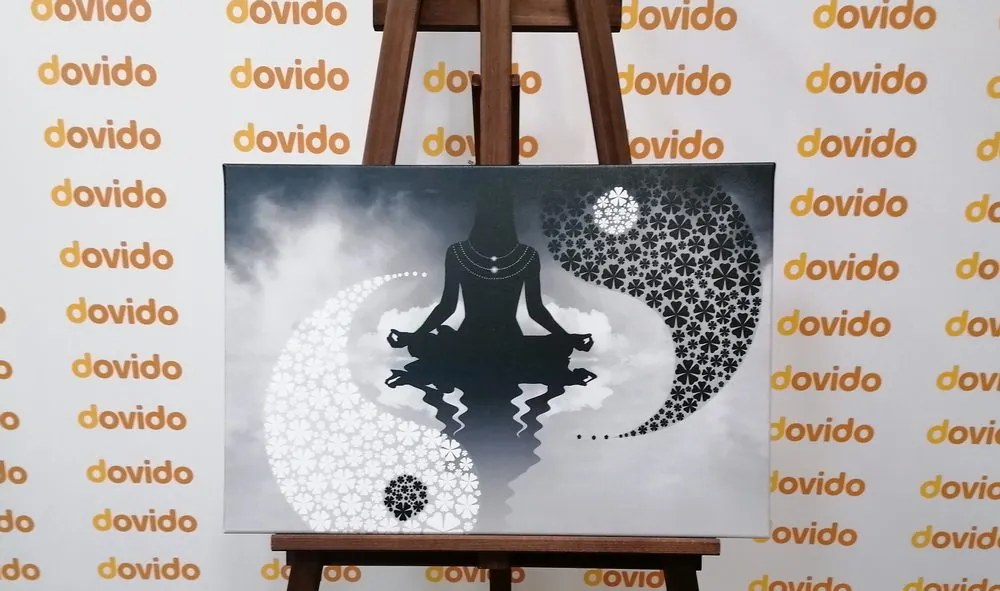 Tablou yin și yang yoga în design alb-negru