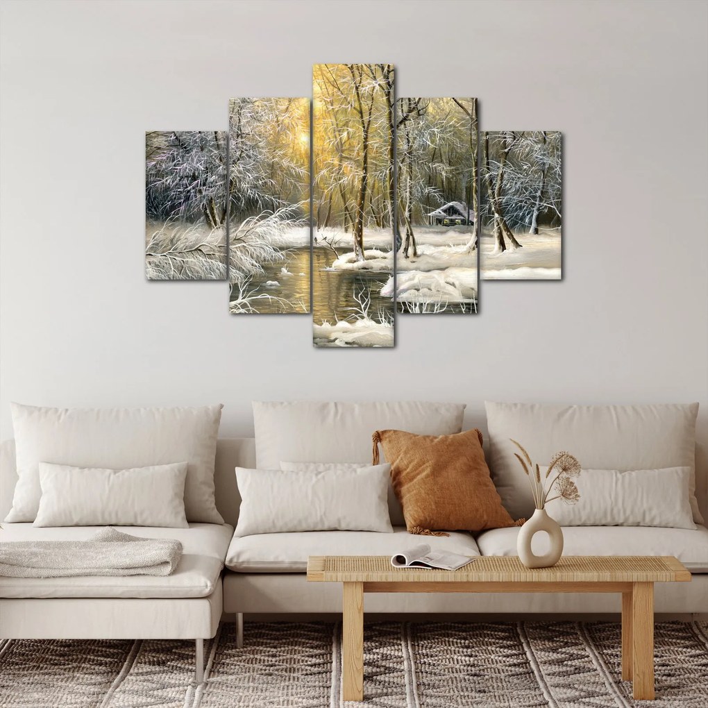 Tablou - Cabană în pădure, pictură în uei (150x105 cm)